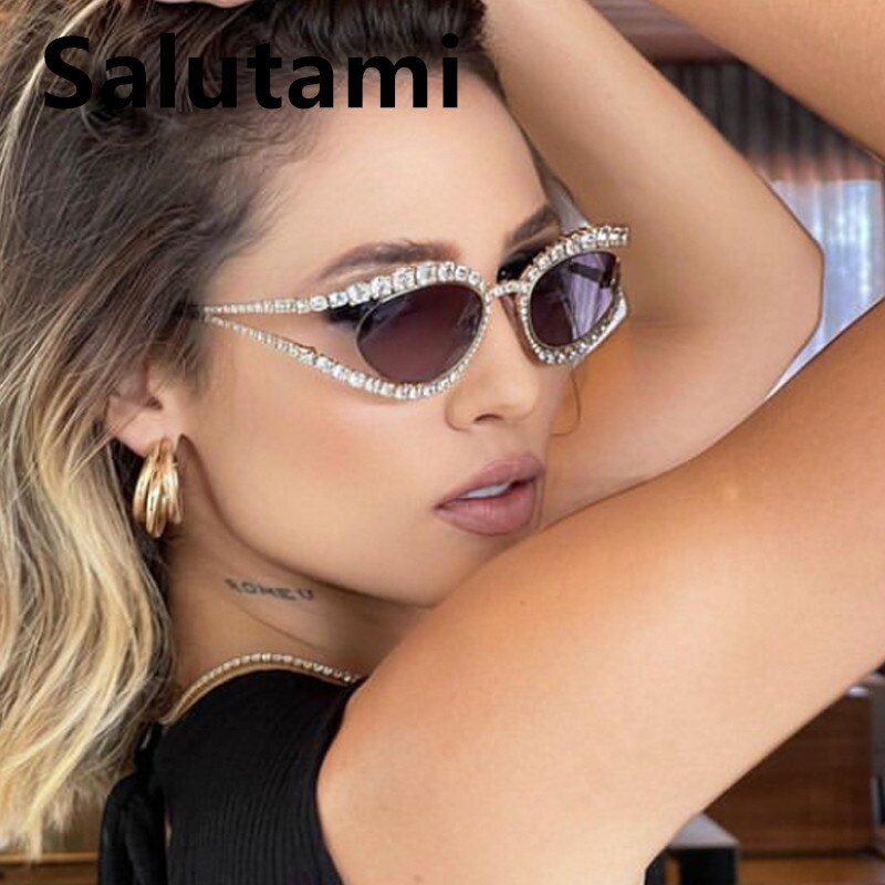 Ins New Fashion Full Crystal Shiny Sunglasses For Wome Vintage Luxury Brand Rhinestone Party Elegant Sun Glasses Female Shades