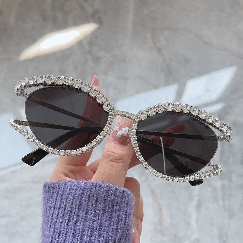 Ins New Fashion Full Crystal Shiny Sunglasses For Wome Vintage Luxury Brand Rhinestone Party Elegant Sun Glasses Female Shades
