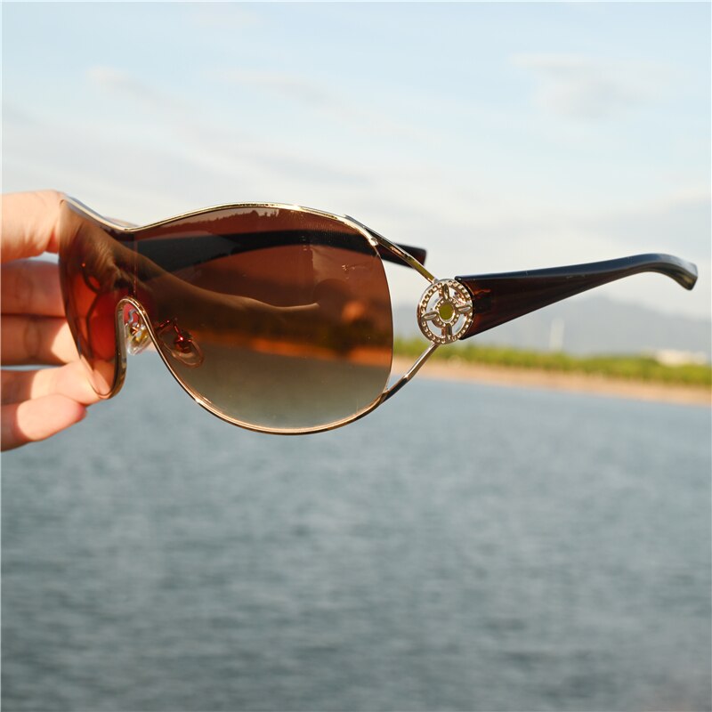 Zerosun One-piece Sunglasses Women Fashion Sun Glasses for Female Brown Shades Steampunk Goggles Windproof Eyewear