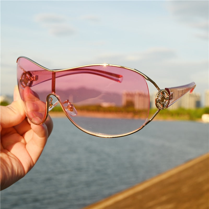 Zerosun One-piece Sunglasses Women Fashion Sun Glasses for Female Brown Shades Steampunk Goggles Windproof Eyewear
