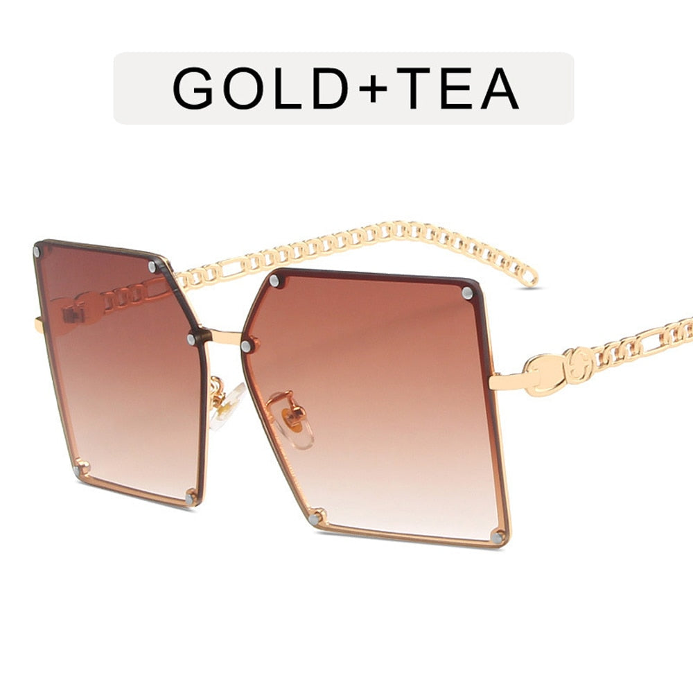 2023 New Fashion Oversize Gradient Sunglasses For Women Vintage Alloy Chain Frame Rivet Square Sun Glasses Female Elegant Shades
