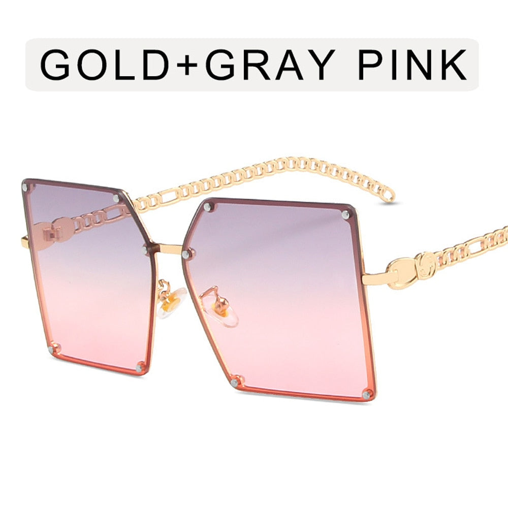 2023 New Fashion Oversize Gradient Sunglasses For Women Vintage Alloy Chain Frame Rivet Square Sun Glasses Female Elegant Shades