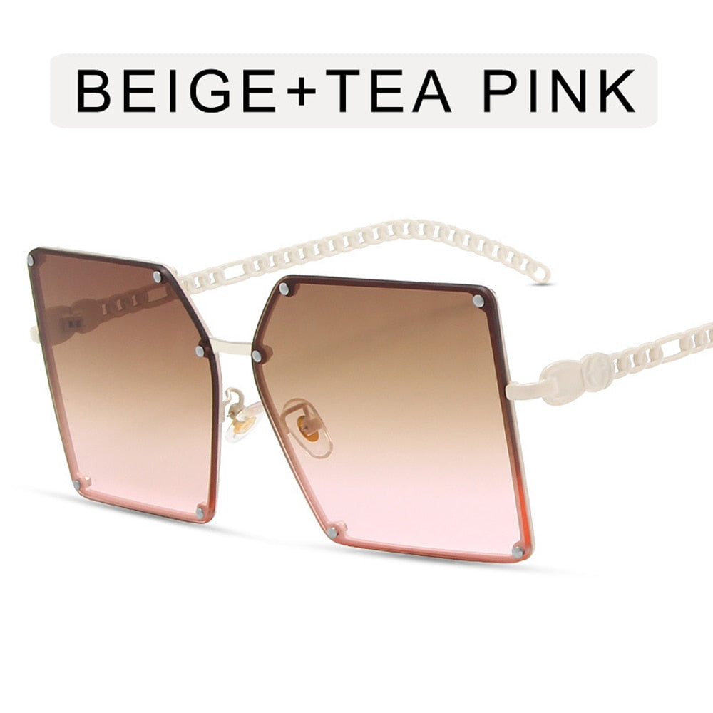 2023 New Fashion Oversize Gradient Sunglasses For Women Vintage Alloy Chain Frame Rivet Square Sun Glasses Female Elegant Shades