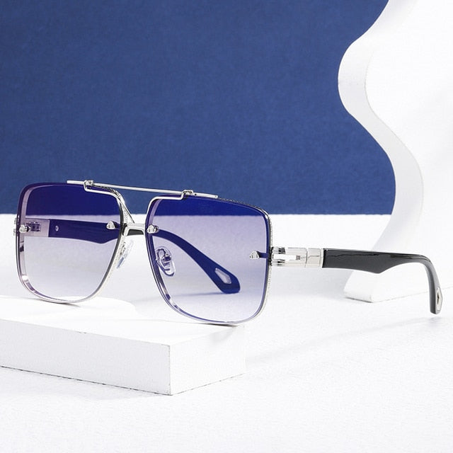 2022 New Retro Double Bridges Men Sunglasses Fashion Black Clear Eyewear Trending Hollow Leopard Blue Sun Glasses Men Women Shad