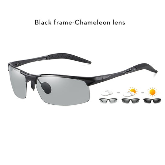 2023 Aluminum Rimless Photochromic Sunglasses Men Polarized Day Night Driving Glasses Chameleon Anti-Glare gafas de sol hombre