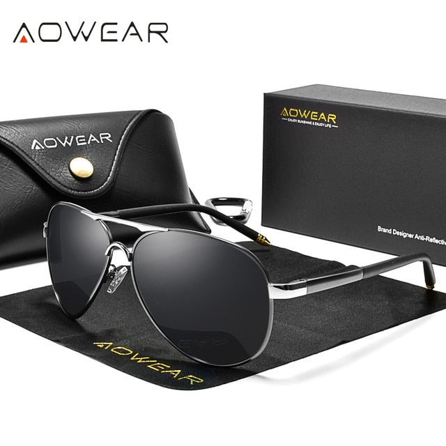 AOWEAR Men's Aviation Sunglasses Men Polarized Mirror Sunglass for Man HD Driving Polaroid Sun Glasses lunettes de soleil homme