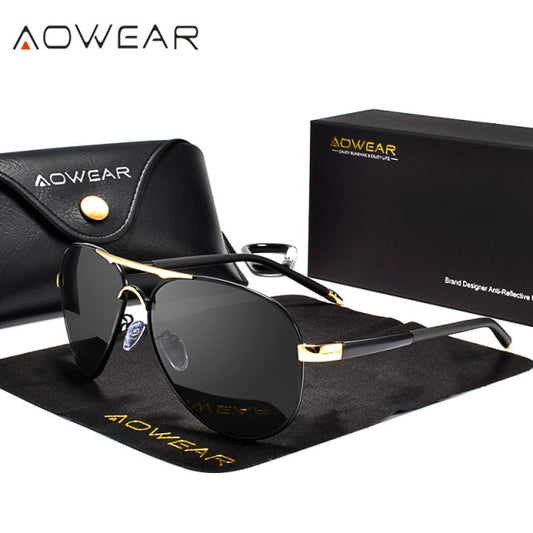 AOWEAR Men's Aviation Sunglasses Men Polarized Mirror Sunglass for Man HD Driving Polaroid Sun Glasses lunettes de soleil homme