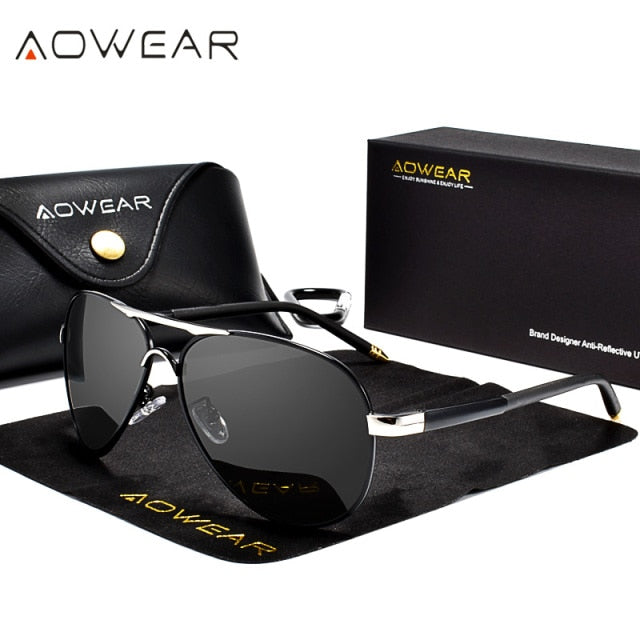 AOWEAR Men's Aviation Sunglasses Men Polarized Mirror Sunglass for Man HD Driving Polaroid Sun Glasses lunettes de soleil homme