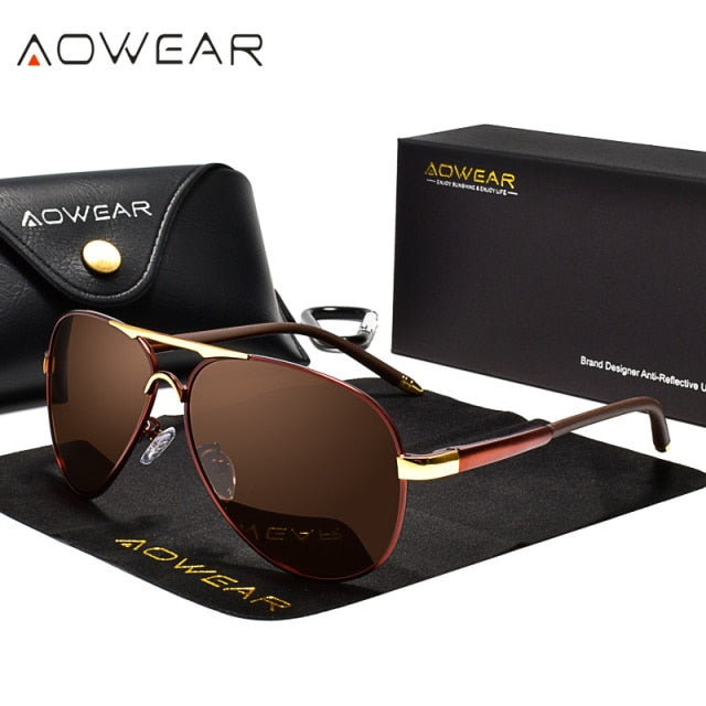 AOWEAR Men's Aviation Sunglasses Men Polarized Mirror Sunglass for Man HD Driving Polaroid Sun Glasses lunettes de soleil homme