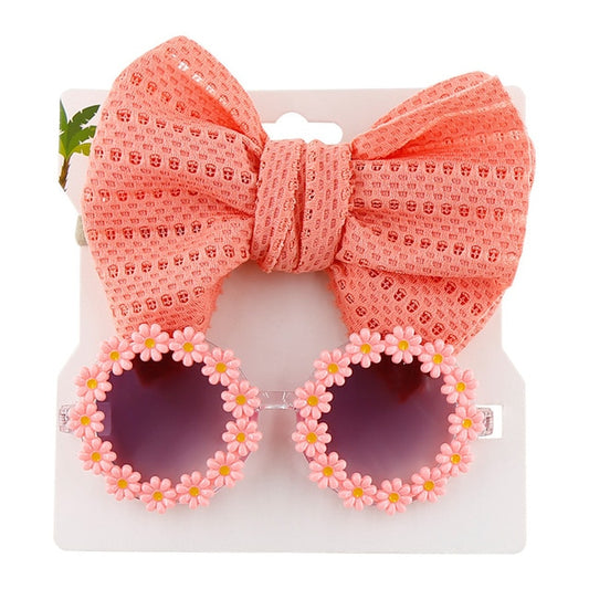 Baby Girls Hair Accessories Fashion Sun Flower Sunglasses Bow Hairband Set Newborn Head Bands Summer Beach Photography Props