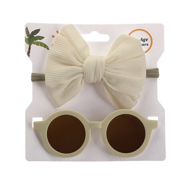 Baby Girls Hair Accessories Fashion Sun Flower Sunglasses Bow Hairband Set Newborn Head Bands Summer Beach Photography Props