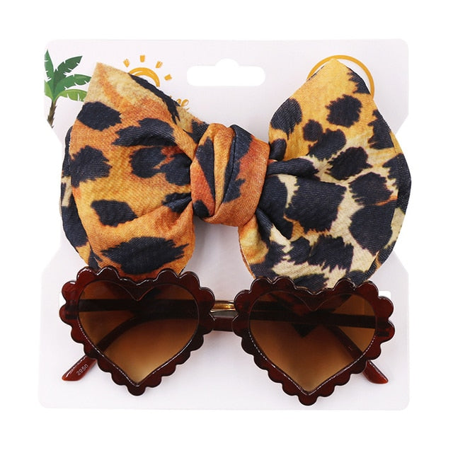 Baby Girls Hair Accessories Fashion Sun Flower Sunglasses Bow Hairband Set Newborn Head Bands Summer Beach Photography Props