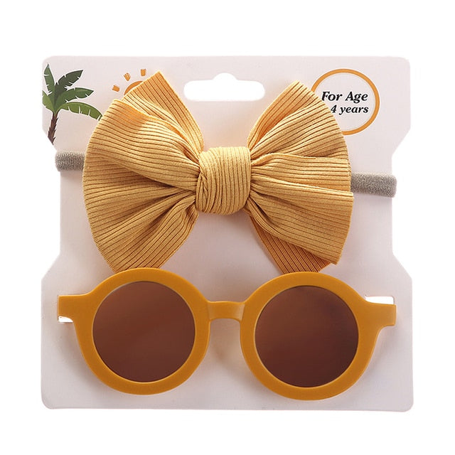 Baby Girls Hair Accessories Fashion Sun Flower Sunglasses Bow Hairband Set Newborn Head Bands Summer Beach Photography Props