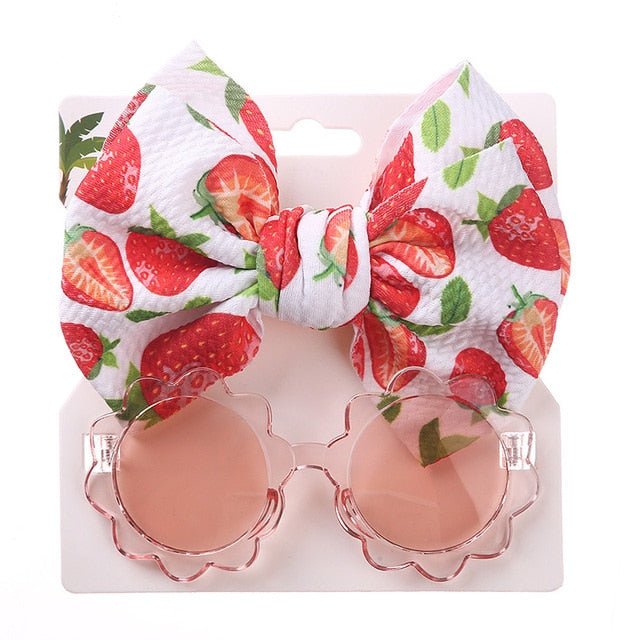 Baby Girls Hair Accessories Fashion Sun Flower Sunglasses Bow Hairband Set Newborn Head Bands Summer Beach Photography Props