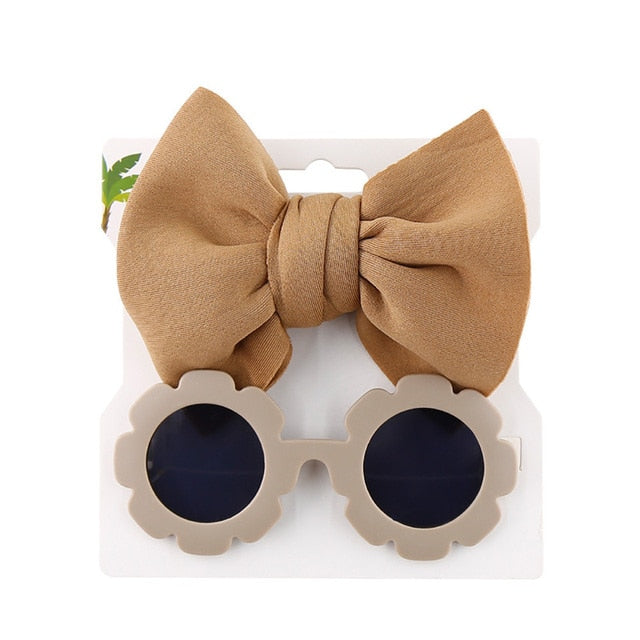 Baby Girls Hair Accessories Fashion Sun Flower Sunglasses Bow Hairband Set Newborn Head Bands Summer Beach Photography Props