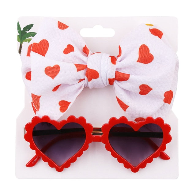Baby Girls Hair Accessories Fashion Sun Flower Sunglasses Bow Hairband Set Newborn Head Bands Summer Beach Photography Props