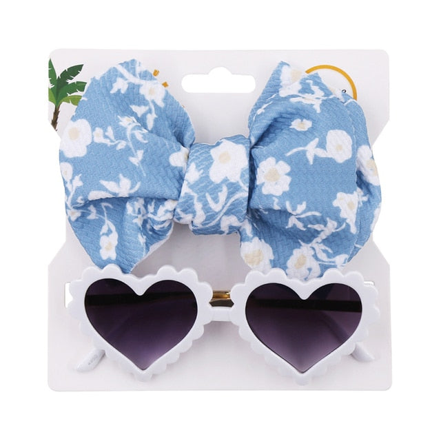 Baby Girls Hair Accessories Fashion Sun Flower Sunglasses Bow Hairband Set Newborn Head Bands Summer Beach Photography Props