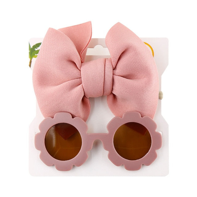 Baby Girls Hair Accessories Fashion Sun Flower Sunglasses Bow Hairband Set Newborn Head Bands Summer Beach Photography Props
