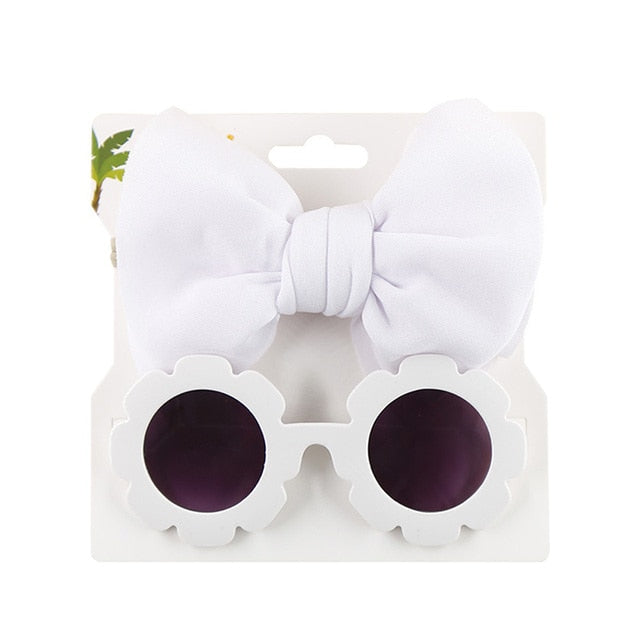Baby Girls Hair Accessories Fashion Sun Flower Sunglasses Bow Hairband Set Newborn Head Bands Summer Beach Photography Props