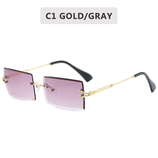 Fashion Small Rectangle Sunglasses Women Rimless Square Sun Glasses  2022 Summer Style Female Uv400 Green Brown