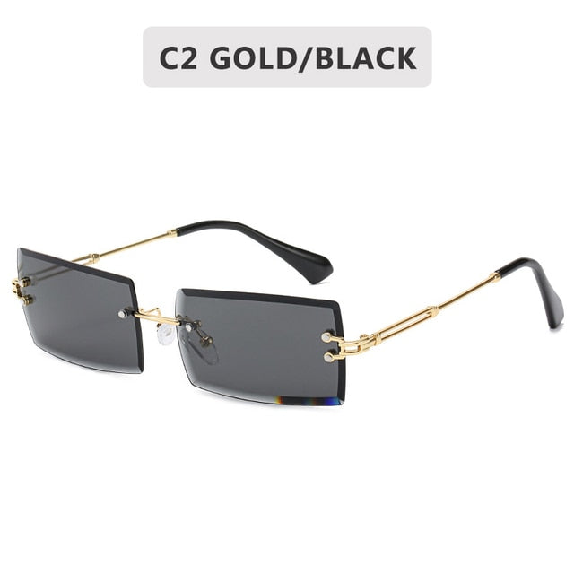 Fashion Small Rectangle Sunglasses Women Rimless Square Sun Glasses 2022 Summer Style Female Uv400 Green Brown