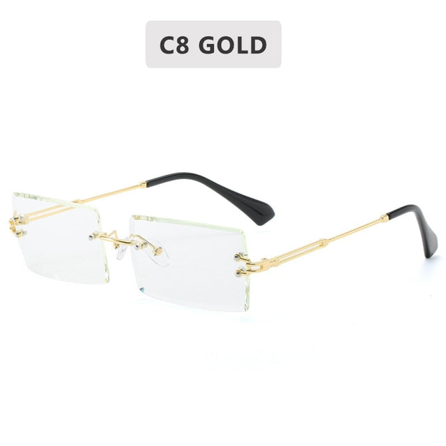 Fashion Small Rectangle Sunglasses Women Rimless Square Sun Glasses 2022 Summer Style Female Uv400 Green Brown