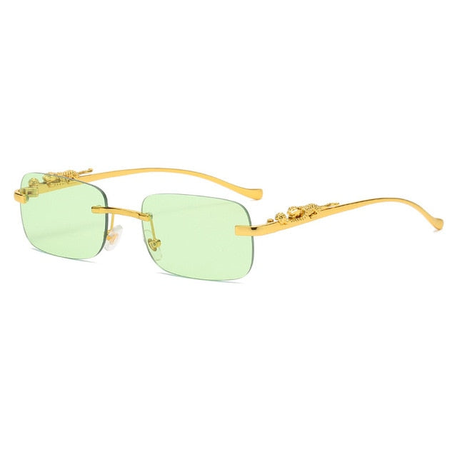 Fashion Vintage Rimless Square Sunglasses Women Men Luxury Brand Designer Popular Travel Driving Metal Leopard Head Sun Glasses