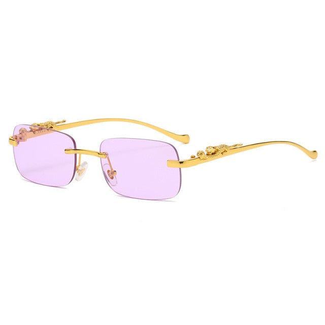 Fashion Vintage Rimless Square Sunglasses Women Men Luxury Brand Designer Popular Travel Driving Metal Leopard Head Sun Glasses