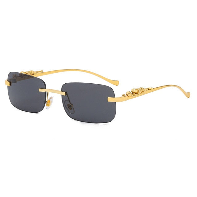 Fashion Vintage Rimless Square Sunglasses Women Men Luxury Brand Designer Popular Travel Driving Metal Leopard Head Sun Glasses