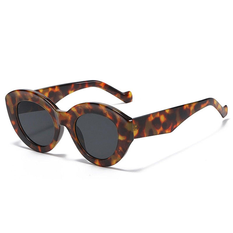 SO&EI Ins Popular Fashion Oversized Cat Eye Women Sunglasses Retro Leopard Shades UV400 Men Trending Oval Sun Glasses
