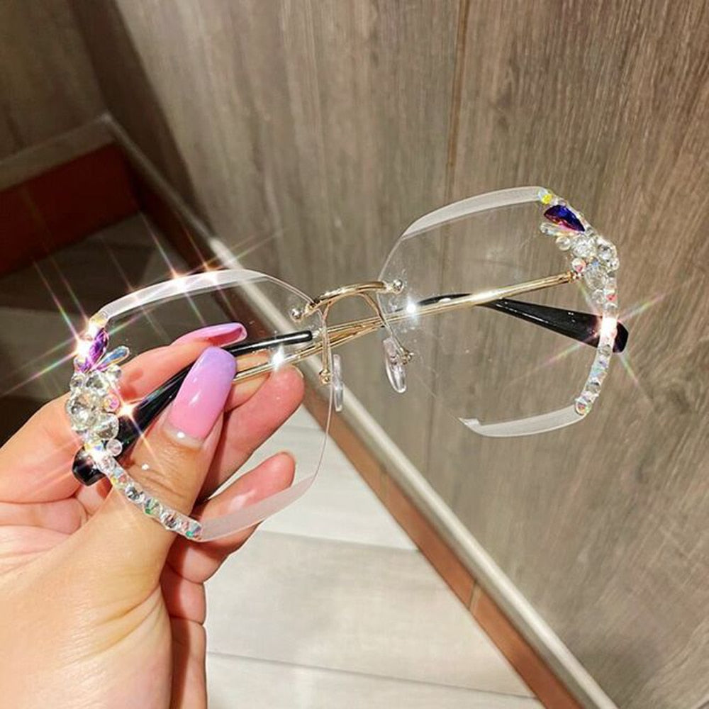 2022 Luxury Brand Design Vintage Rimless Rhinestone Sunglasses Women Men Fashion Gradient Lens Sun Glasses Shades for Female