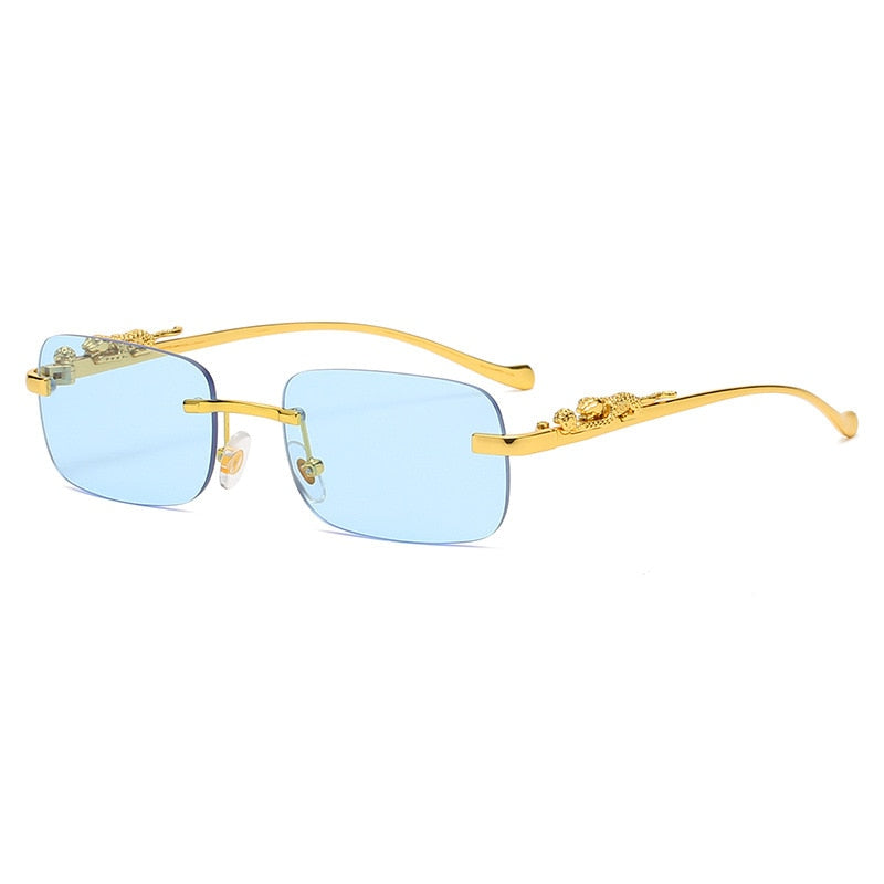 Fashion Vintage Rimless Square Sunglasses Women Men Luxury Brand Designer Popular Travel Driving Metal Leopard Head Sun Glasses