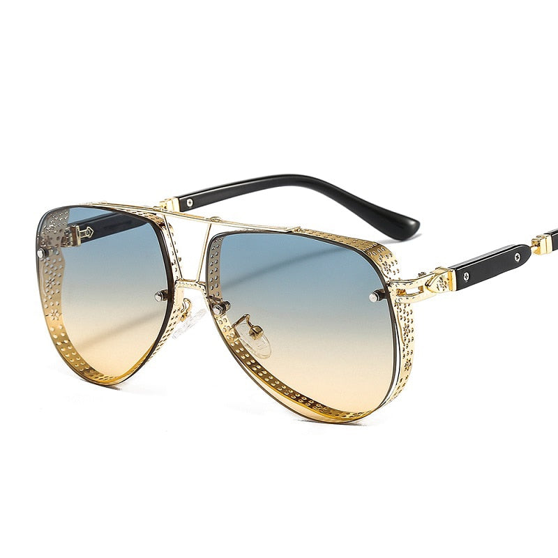 2021 New Hollow Pattern Oval Sunglasses Men Women Luxury Trend Brand Designer Metal Alloy Frame Gradients Lens conspicuous Pilot