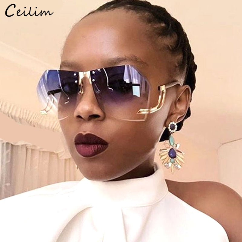 2023 New Irregular Rimless Sunglasses Women Brand Designer Alloy Frame Oversize Gradient Sun Glasses Fashion Female Clear Shades