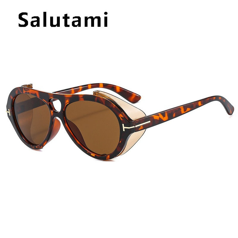 New Luxury Brand Punk Sunglasses For Women Vintage Thick Sun Glasses Men Retro Round Black Yellow Gradient Eyewear Female Shade
