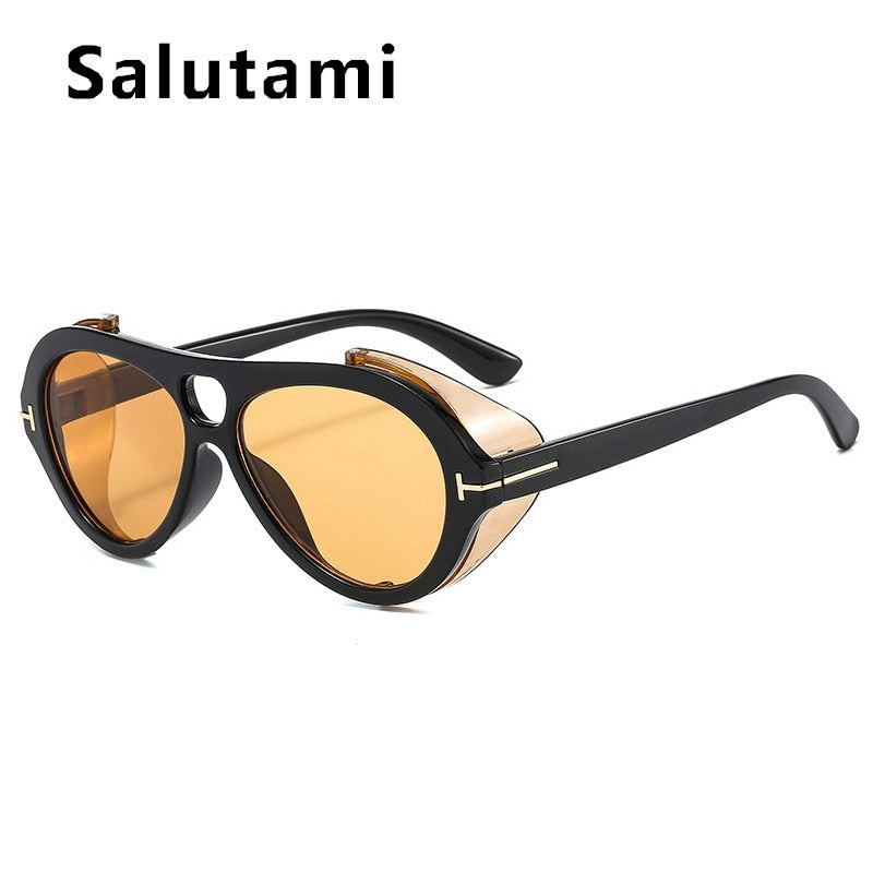 New Luxury Brand Punk Sunglasses For Women Vintage Thick Sun Glasses Men Retro Round Black Yellow Gradient Eyewear Female Shade