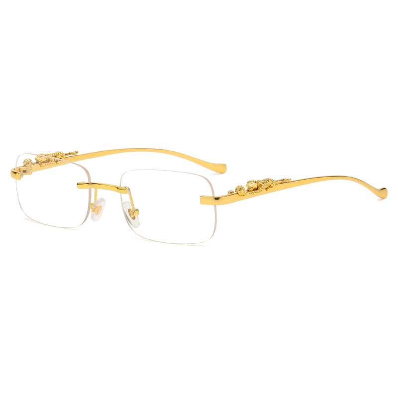 Fashion Vintage Rimless Square Sunglasses Women Men Luxury Brand Designer Popular Travel Driving Metal Leopard Head Sun Glasses