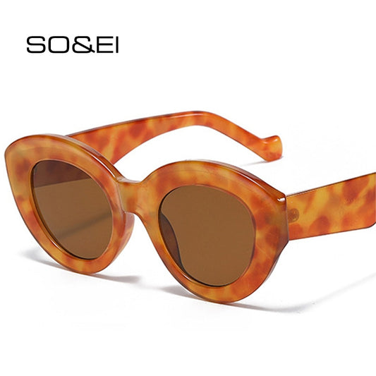 SO&EI Ins Popular Fashion Oversized Cat Eye Women Sunglasses Retro Leopard Shades UV400 Men Trending Oval Sun Glasses