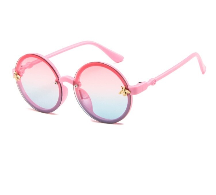 SHENGMEIYU Round kids sunglasses Flower Baby Children Shades Sun Glasses Girls Cute Half Frame Metal Eywear UV400