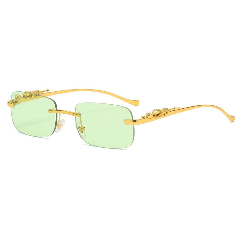 Fashion Vintage Rimless Square Sunglasses Women Men Luxury Brand Designer Popular Travel Driving Metal Leopard Head Sun Glasses