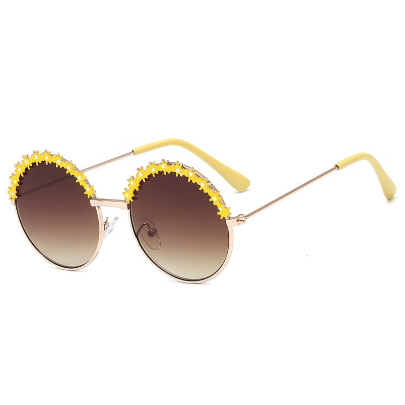 SHENGMEIYU Round kids sunglasses Flower Baby Children Shades Sun Glasses Girls Cute Half Frame Metal Eywear UV400