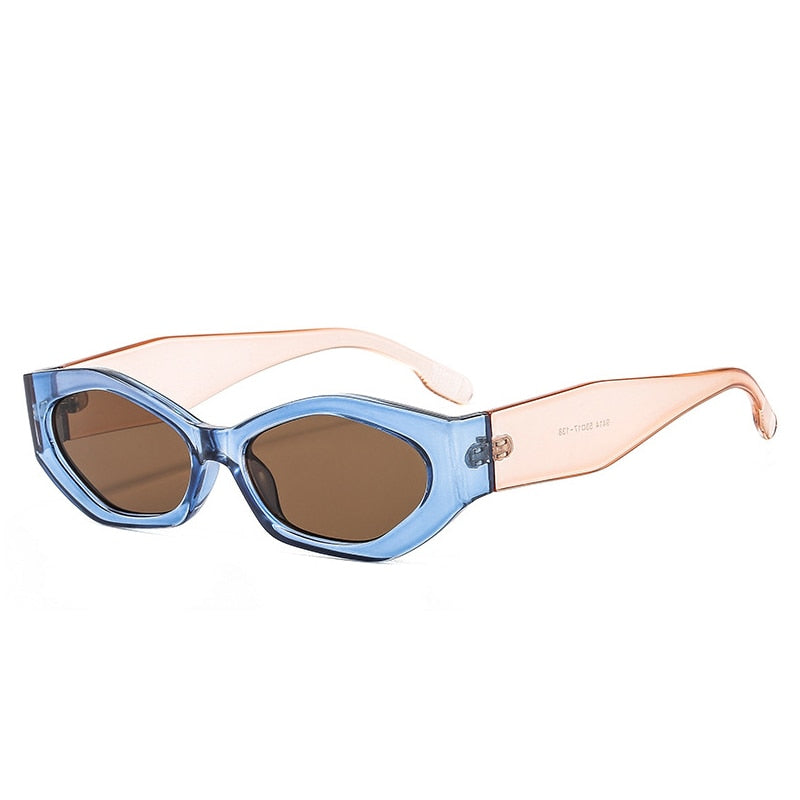 SO&EI Ins Popular Fashion Polygon Cat Eye Women Sunglasses Retro Colorful Oval Eyewear Shades UV400 Men Trending Sun Glasses
