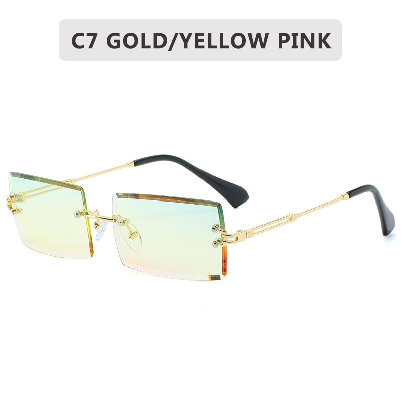 Fashion Small Rectangle Sunglasses Women Rimless Square Sun Glasses 2022 Summer Style Female Uv400 Green Brown