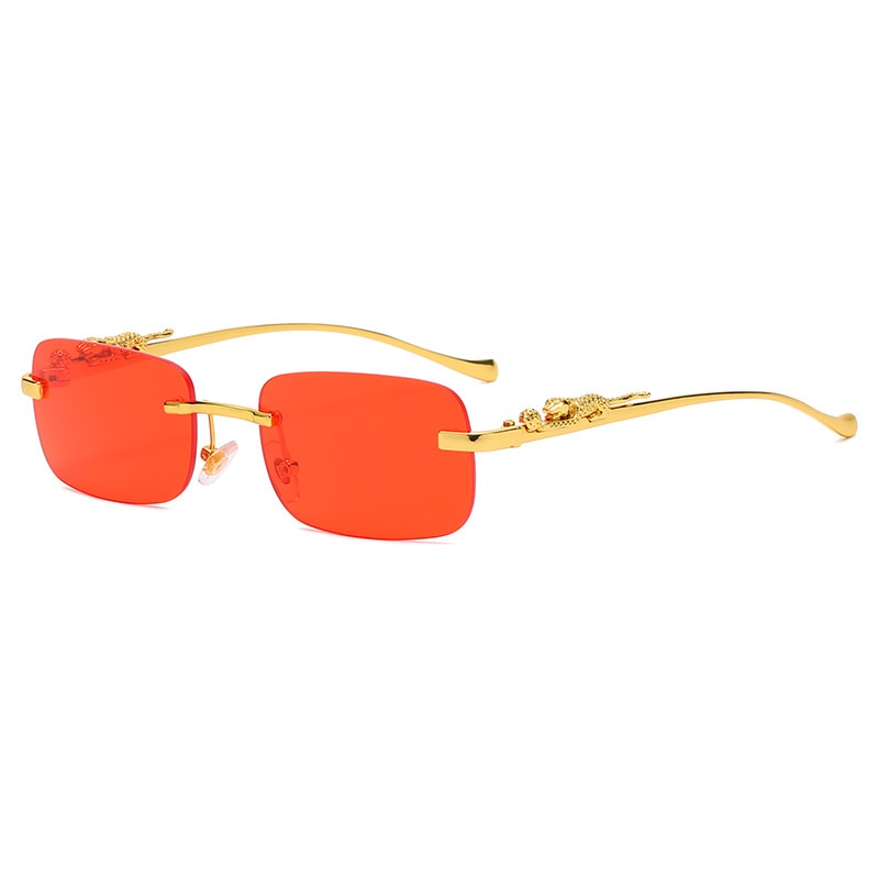 Fashion Vintage Rimless Square Sunglasses Women Men Luxury Brand Designer Popular Travel Driving Metal Leopard Head Sun Glasses