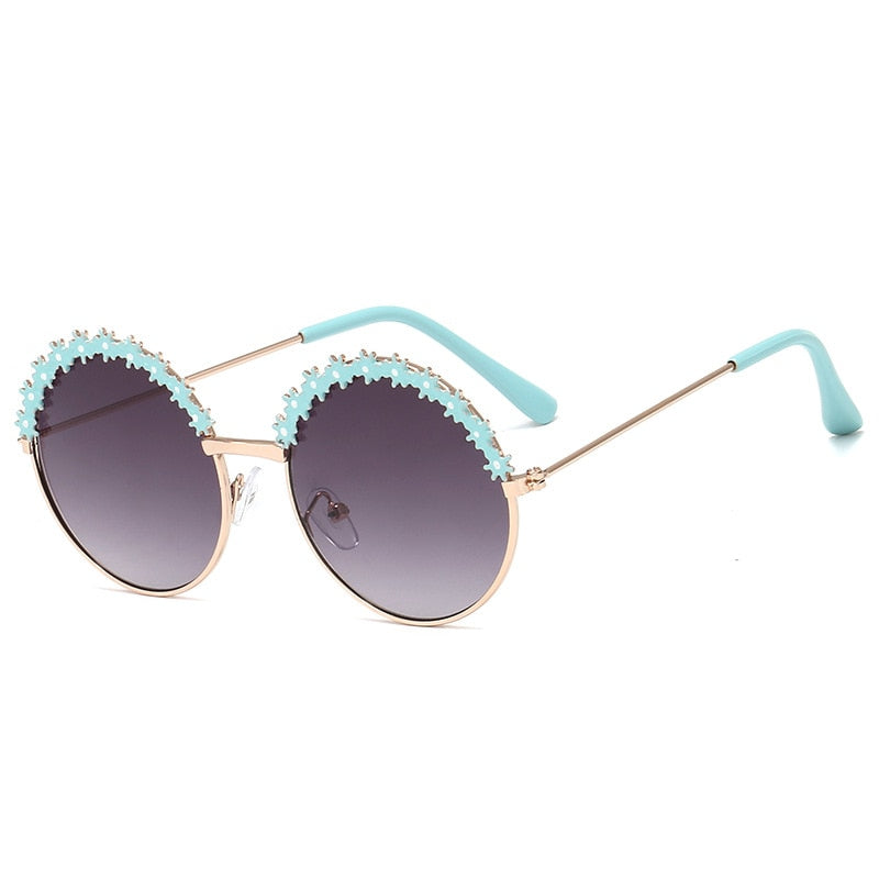 SHENGMEIYU Round kids sunglasses Flower Baby Children Shades Sun Glasses Girls Cute Half Frame Metal Eywear UV400