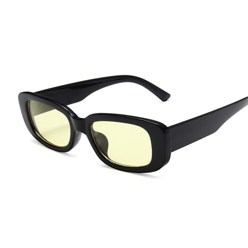 Vintage Black Square Sunglasses | Women | UV400 Small Rectangle Gradient Clear Mirror Luxury Shades