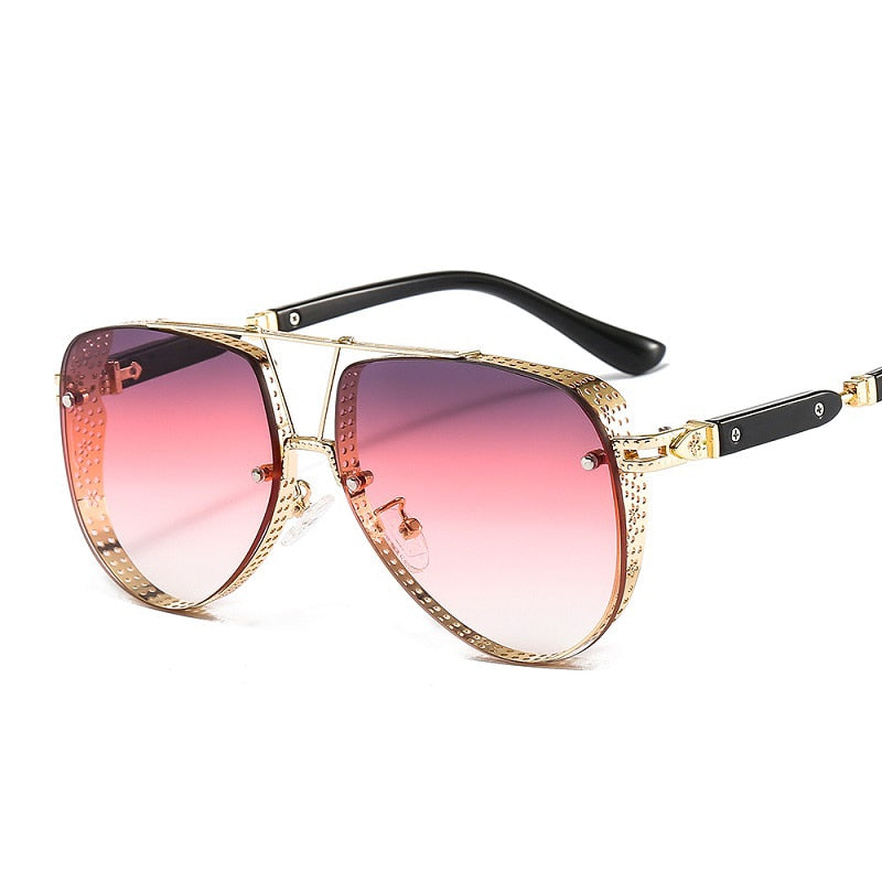 2021 New Hollow Pattern Oval Sunglasses Men Women Luxury Trend Brand Designer Metal Alloy Frame Gradients Lens conspicuous Pilot