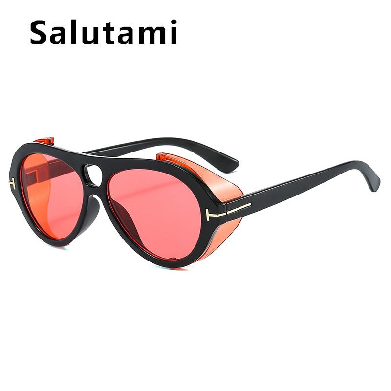 New Luxury Brand Punk Sunglasses For Women Vintage Thick Sun Glasses Men Retro Round Black Yellow Gradient Eyewear Female Shade