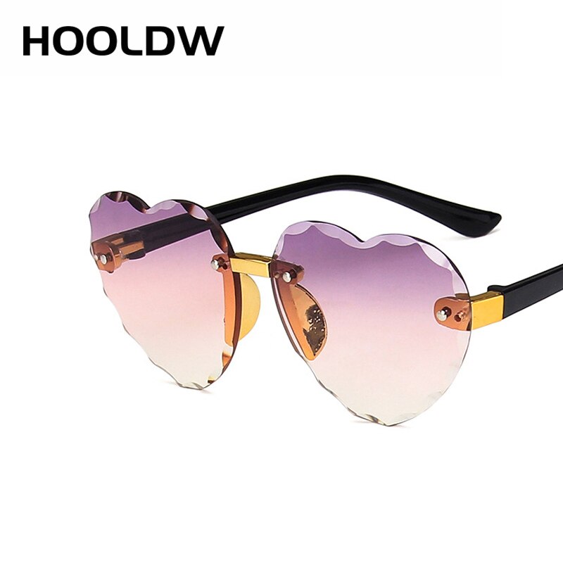 HOOLDW Fashion Heart Rimless Kids Sunglasses Lovely Heart Shape Girls Sun Glasses Children Outdoors Travel UV400 Oculos De Sol