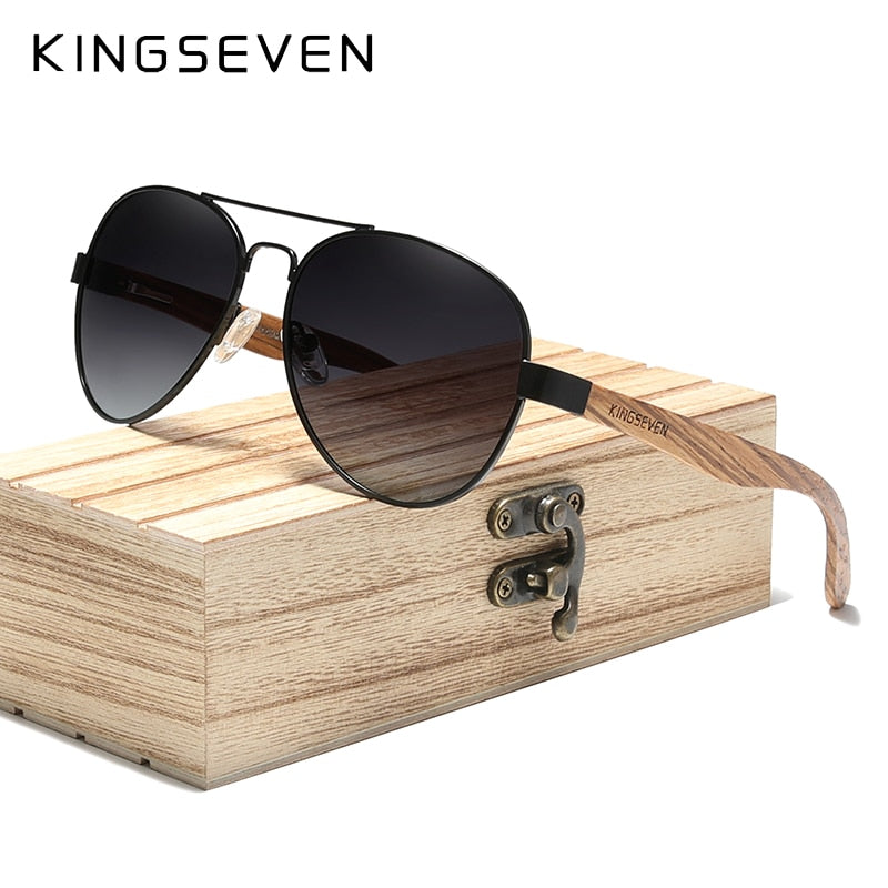 KINGSEVEN High Quality Natural Zebra Wood Temple+Alloy Frame Men Sunglasses Women UV400 Sun Glasses HD Polarized Lens Eyewear